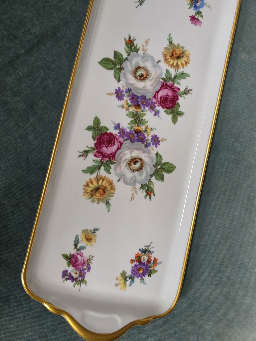 Limoges France Porcelain White Floral Vanity Tray with Gold Trim